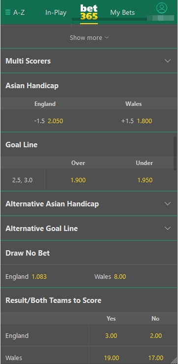 Some betting options at a football match